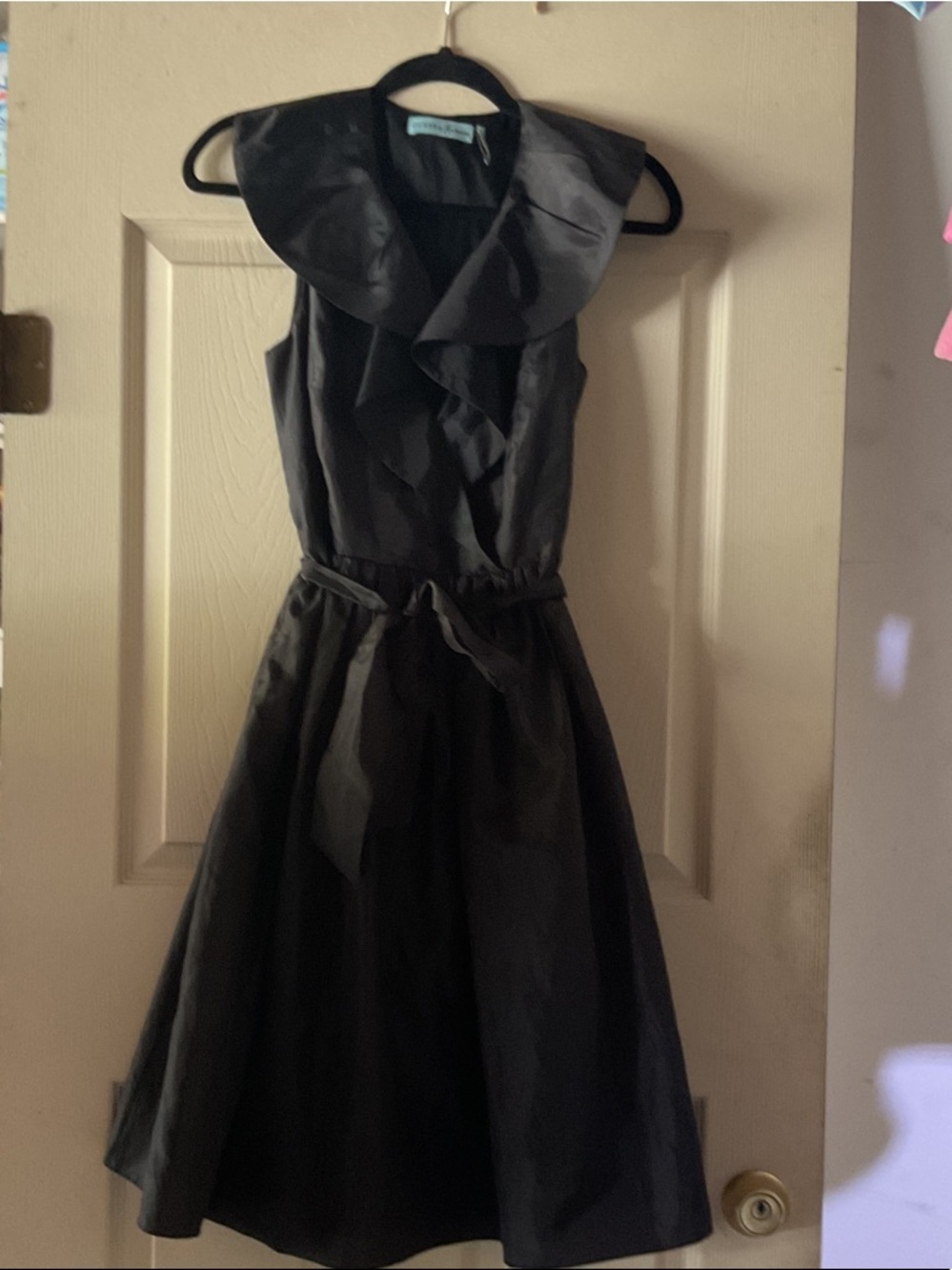 Marciano Black Ruffle-Collar Midi Dress